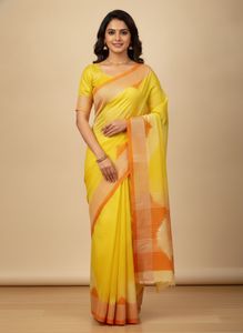 Vibrant Yellow & Orange Saree with running blouse