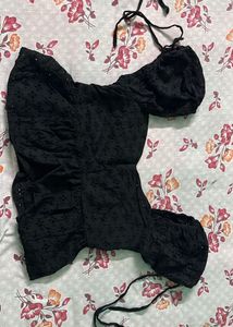 Chic Black Off-Shoulder Eyelet Top