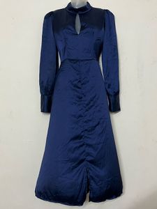 Pintresty silk Elegant Navy Blue Satin Dress