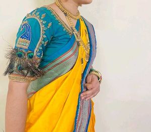 navvari saree with peacock work fully wor
