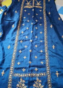 Elegant Blue &amp; Gold Embroidered 3 piece