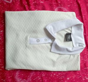 White Textured Polo Neck Top