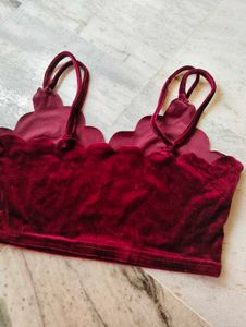 Velvet Scallop Trim Crop Top