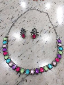 Boho Multi-Color Stone Necklace &amp; Earring Set