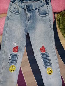 Cute Smiley Face Ripped Jeans