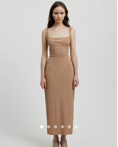 Ribbed Midi Dress with Tie Sleeves