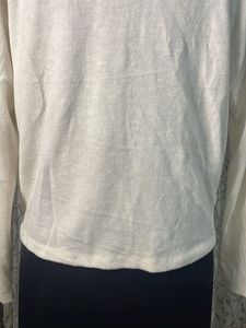 Cream Cut-Out Neck Long Sleeve Top