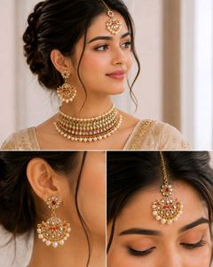 pack of 3 Stunning Kundan &amp; Pearl Jewellery Set