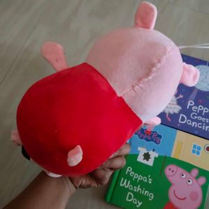 combo of plush toy with 2 peppa board bo
