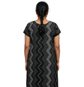 Stylish Black Nightgown with White Print