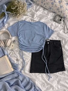 Cute Blue Ruched Cropped Top