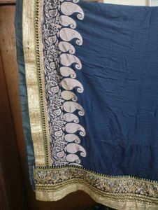 Elegant Navy Blue Saree with Gold Embellishments