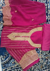 Beautiful Magenta Kurta Set with Gold Embellishmen