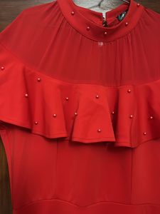 Red Net Shoulder Dress