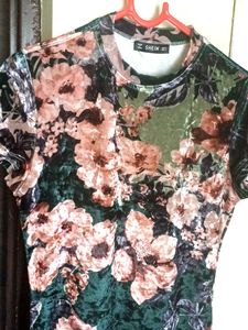 shein Velvet Floral Print Bodycon Dress
