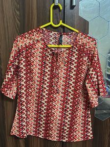 Boho Chevron Print Tie-Neck Top