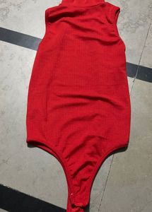 Sleeveless Red Turtleneck Bodysuit