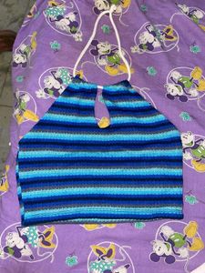 Blue Striped Halter Neck Crop Top