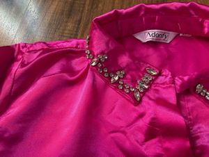 Stone Embellished Satin Pink Shirt