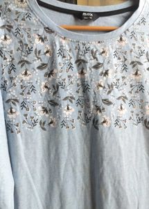 Blue Floral Print Long Sleeve Top