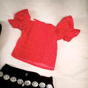 Red Polka Dot Puff Sleeve Top