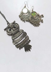 Owl Pendant Necklace and Earrings Set