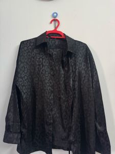 Chic Black Leopard Print Button-Up Co-ord