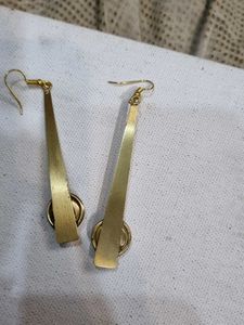 Gold Tone Drop Earrings with Pink Stones