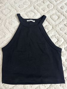 ZARA Black Halter Neck Crop Top
