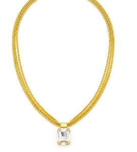 Gold Layered Necklace with Crystal Pendant
