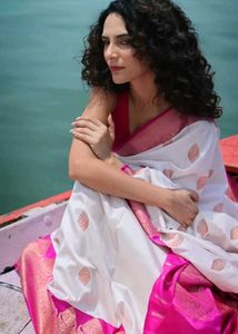 Elegant White Saree with Pink Border