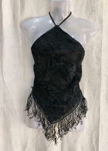 Black Halter Neck Fringe Top