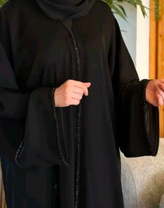 Elegant Black Abaya with Embellished Sleeves