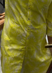 Bright Yellow Leaf Print Kurta
