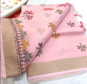 🆕️ Pastel Pink Embroidered Golden Border Saree