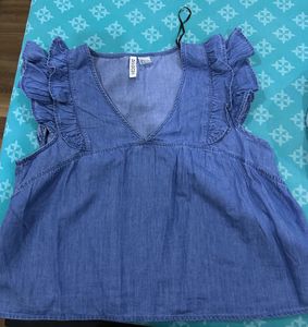 H&amp;M Frill-Trimmed Cotton Poplin Top (S)