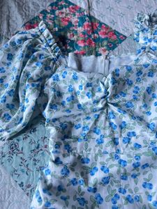Blue Floral Ruched Mini Dress