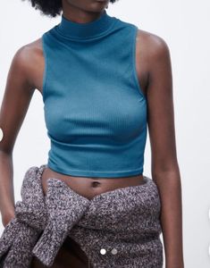 Zara sleeveless high neck top - pigeon blue