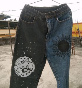 Y2k Patchwork Sun Moon Print Jeans