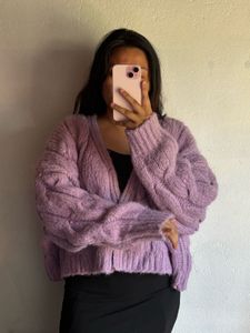 Chunky Knit Lavender Cardigan
