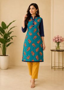Teal Kurta with Yellow Pants