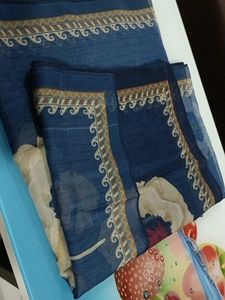 Boho Floral Print Blue Scarf