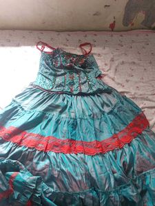 Beautiful Teal & Red Lehenga Choli Set