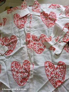 Women's White Shirt with Red Heart Print