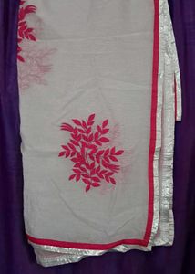 White Dupatta with Pink Embroidery