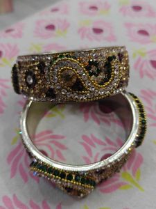 Elegant Stone-Studded Bangle Set