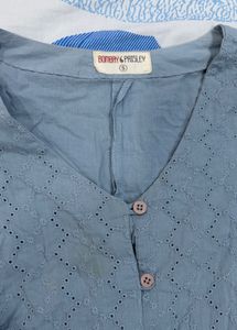 Blue Eyelet Tie-Front Shirt