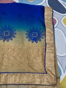 Navy blue and beige colour saree