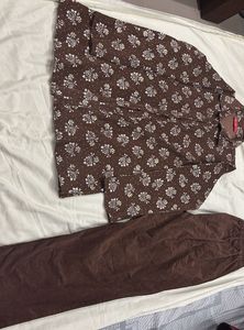 Brown Floral Printed Night Suit