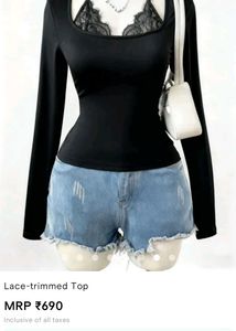 SAVANA LACE TRIMMED BLACK LONG SLEEVE TOP